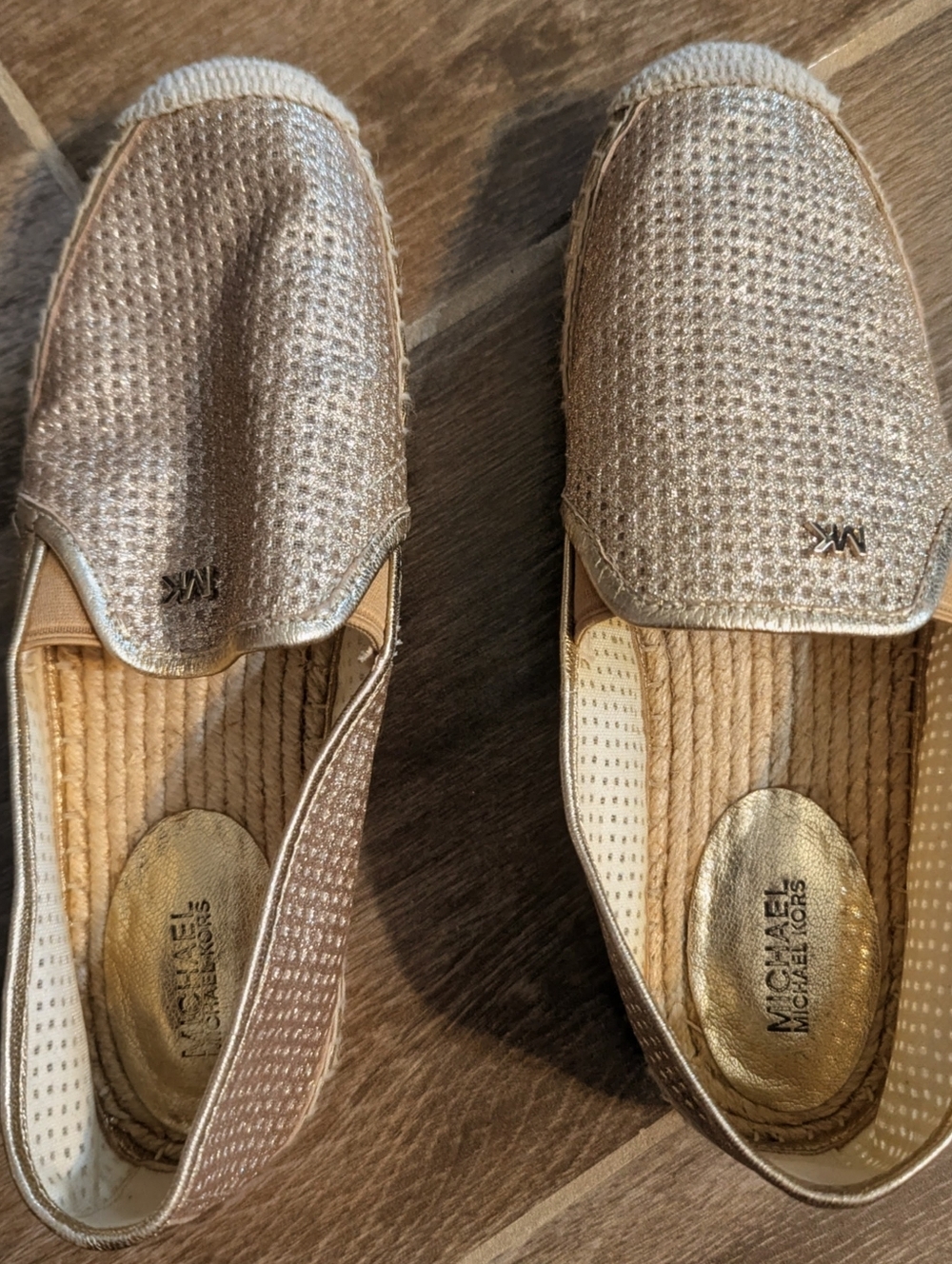 Michael Kors MK Kendrick Slip On Pixie Fine Perforated Espadrille Flat Pale Gold